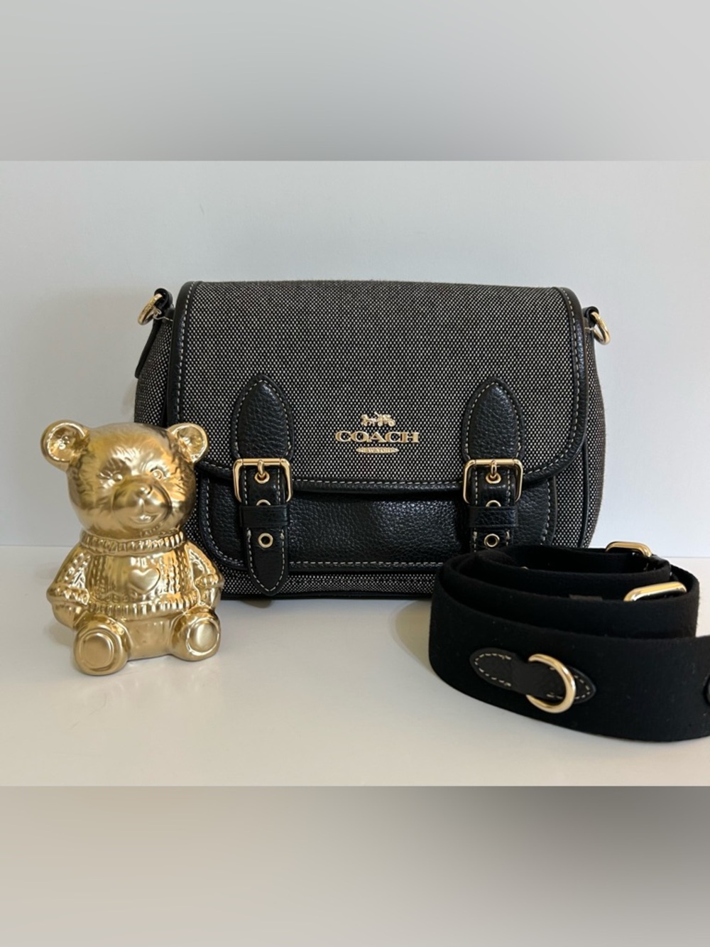 Coach Lucy Two-Tone Black and Charcoal Flap Crossbody Bag Gold Hardware